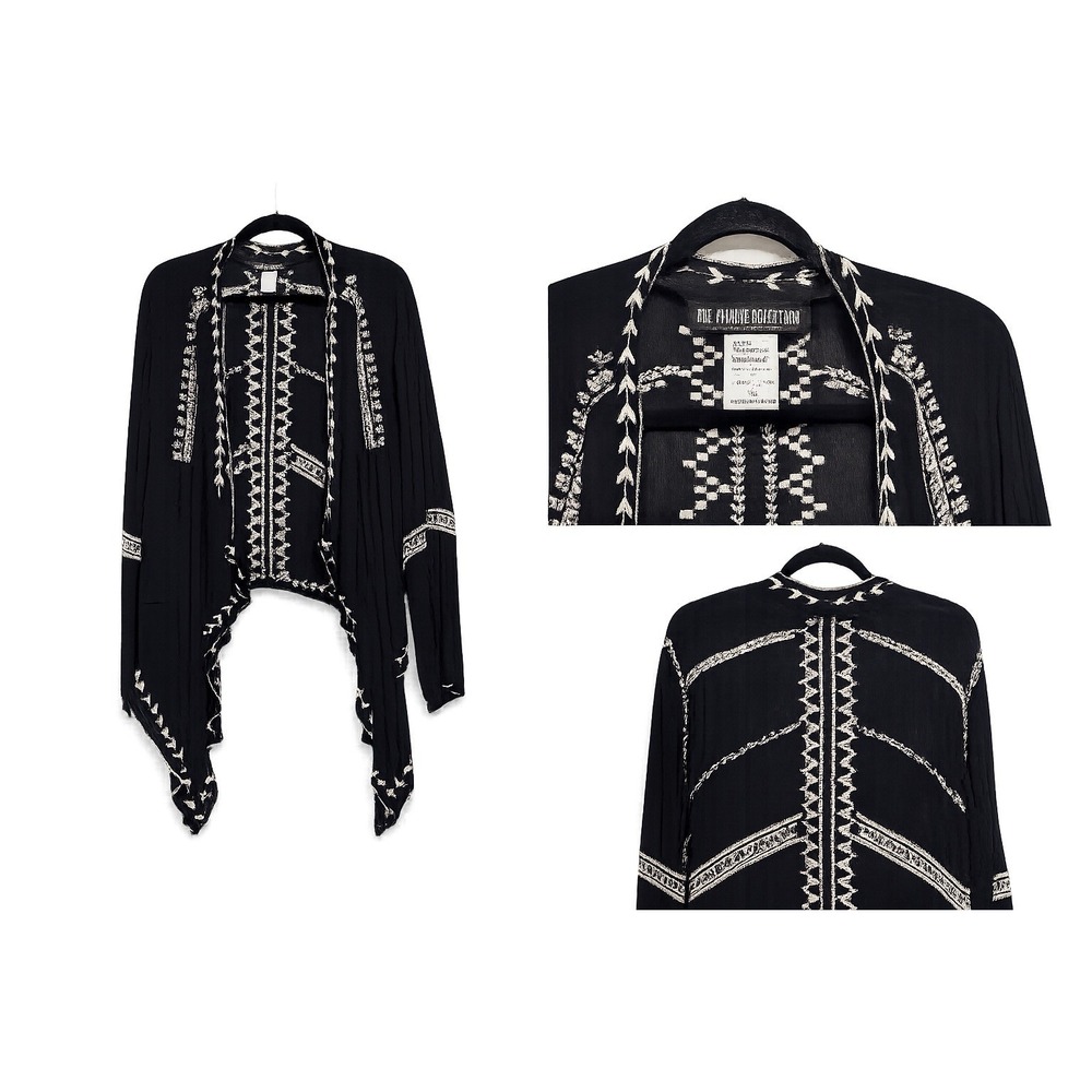 The Pyramid Collection Cardigan Kimono Jacket 1x Embroidered Pockets Bohemian - Picture 5 of 13
